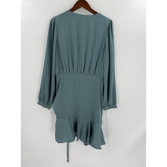 Greylin Joanne Ruched Detail Satin Dress in Misty Blue Size Large - Picture 5 of 11